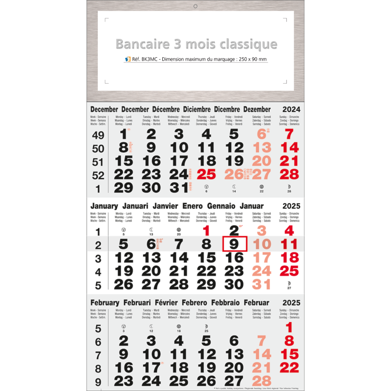 CALENDRIER 3 MOIS CLASSIQUE